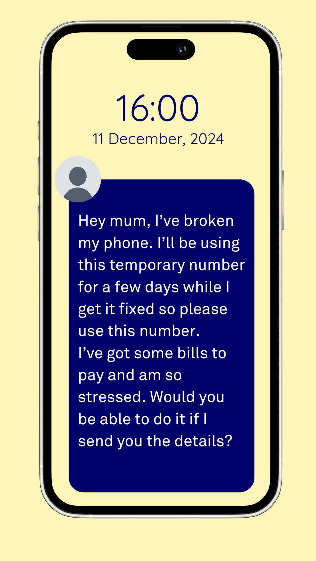 An image of a mobile phone receiving a text scam