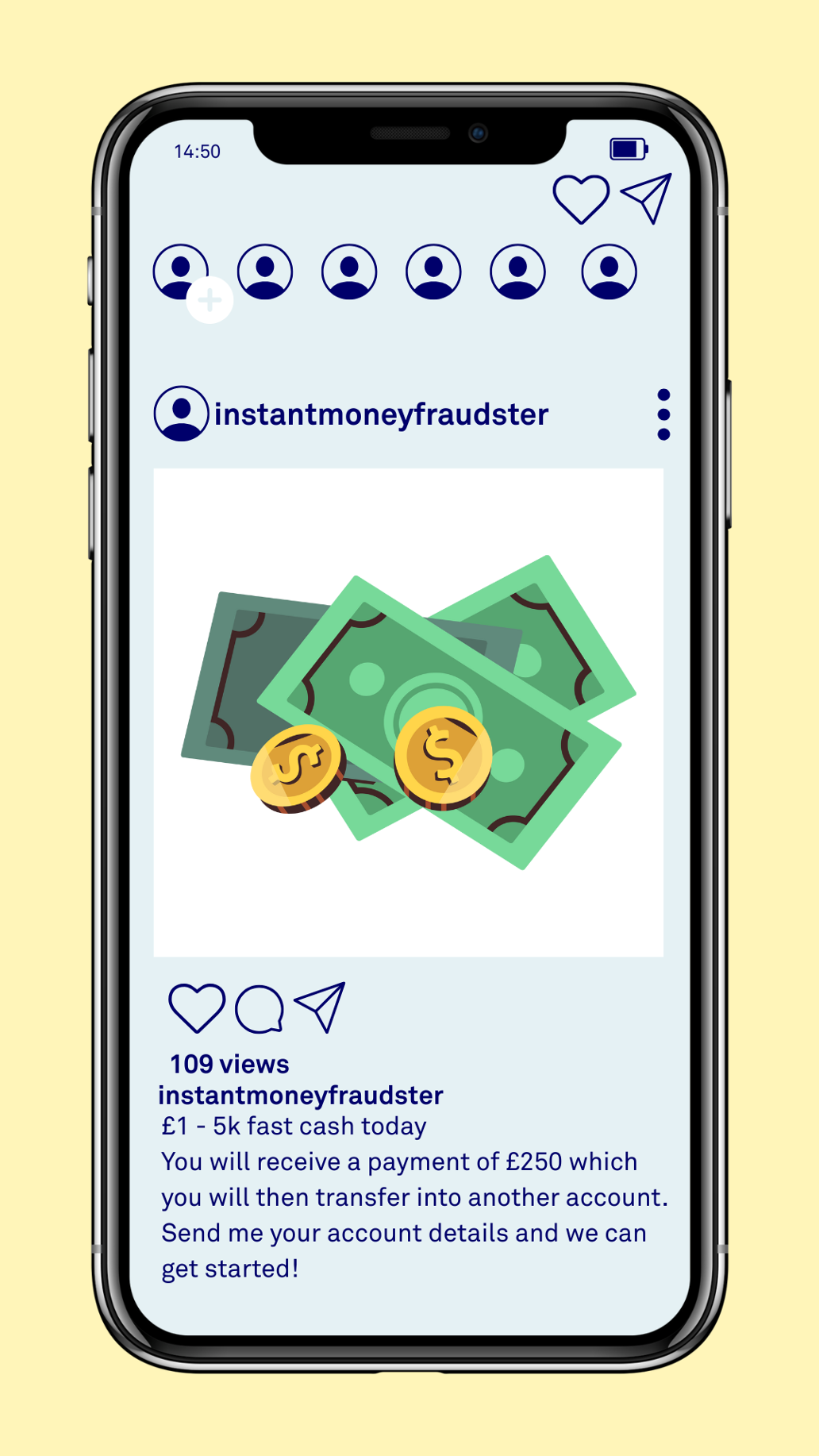 An image of a social media post you might see from a fraudster